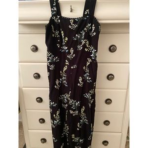 Loft XS Black Blue White and Peach Floral Jumpsuit